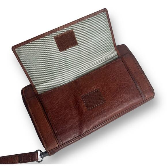 Spikes & Sparrow Brandy Brown Leather Aspen Wristlet Zip Wallet RFID Protected - Picture 4 of 12